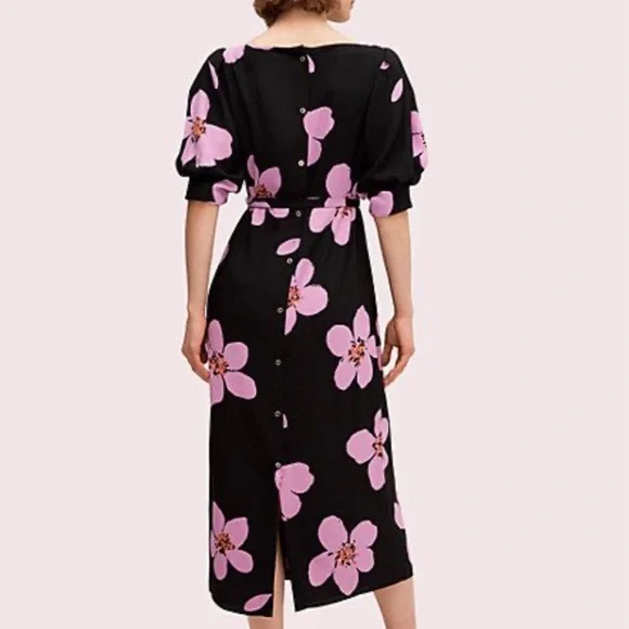 NWT- Kate Spade Black Dress with Pink Floral Design - Picture 2 of 12